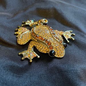 Rhinestone Frog Toad Brooch Pin